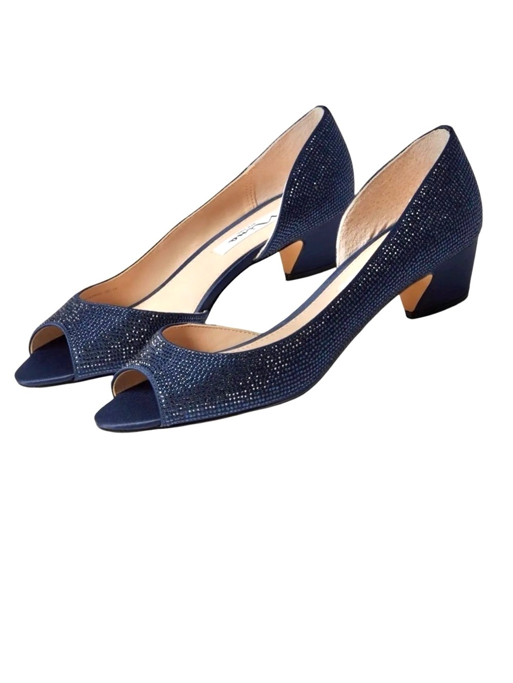 New Nina Rossie Women’s Blue Open Embellished Open Toe Pumps Size 6